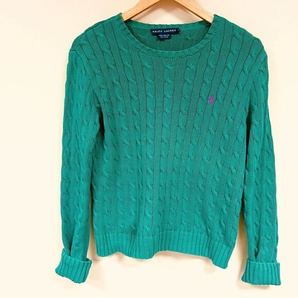 Ralph Lauren green cable knit sweater. Size M/L - Picture 1 of 5